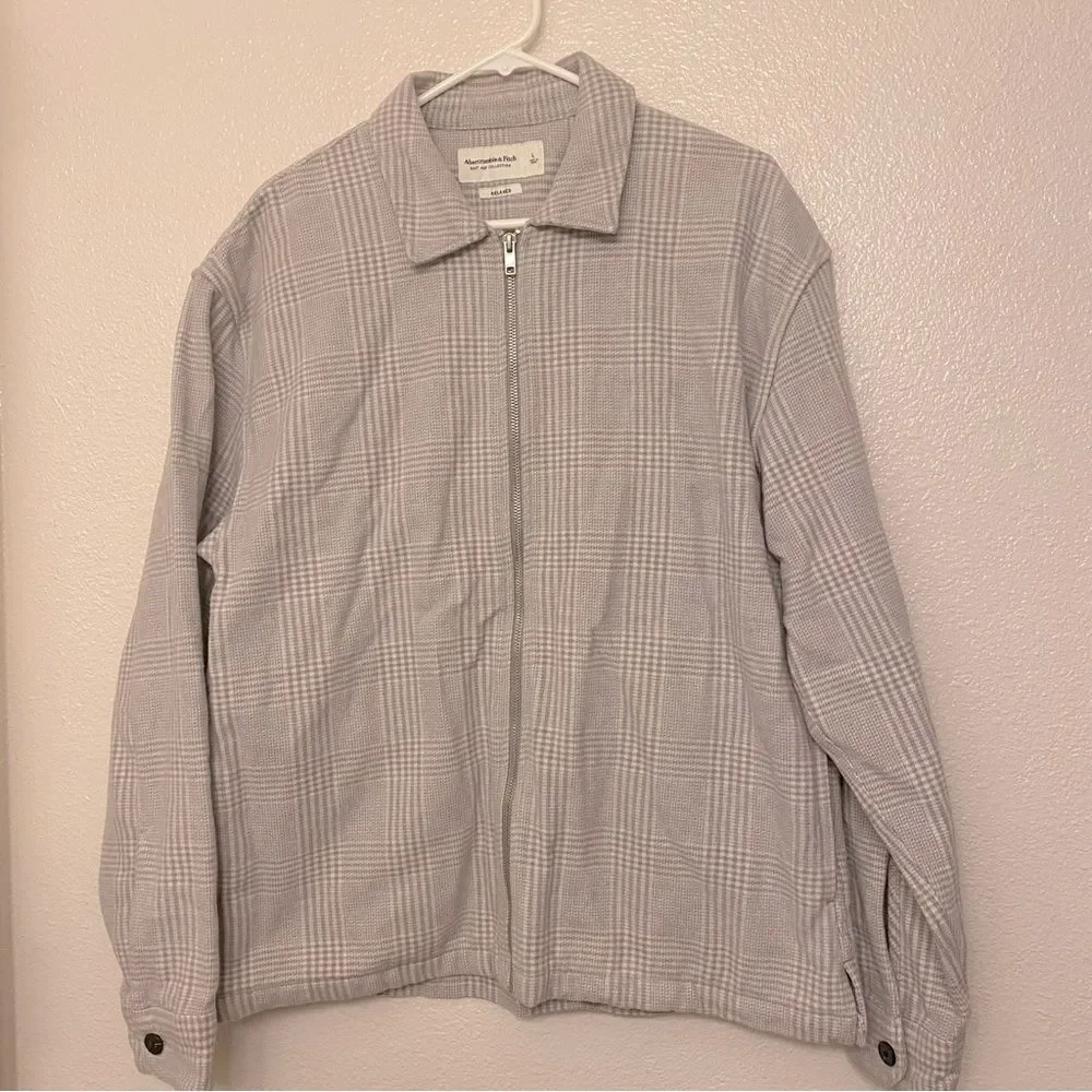 Abercrombie & fitch soft AF plaid full zip jacket gray plaid cotton relaxed L